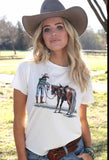 Cruel Girl Women's Crop T-Shirt with 'Cowgirl Parking' graphic, perfect for modern western fashion.