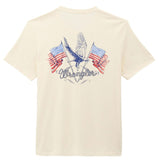 Wrangler graphic t-shirt in antique white featuring eagle and American flags design on the back.