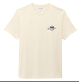 Wrangler graphic t-shirt in antique white with vintage-inspired design and logo featuring red, white, and blue.
