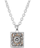 Montana Silversmiths Ranch House Floral Necklace with a square floral pendant in silver and rose gold finish.