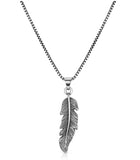 Montana Silversmiths Steelwing Feather Necklace with silver-plated feather pendant on delicate box chain.