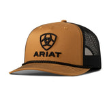 Ariat Men's Tan Logo Snapback Cap with 3D embroidered logo and breathable mesh back