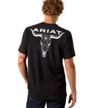 Ariat Men's Stipple Steer Classic Fit T-Shirt showing bold steer graphic on back in black color.