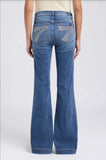 7 For All Mankind Dojo Gale Trouser Jean showing the back view with signature pocket embroidery and wide-leg flare.