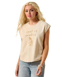 Ariat Womens Cool It Cowboy Graphic T-Shirt in Oyster Gray, featuring a western graphic and cropped fit.