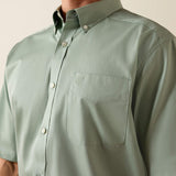 Ariat Men's Lightweight Twill Classic Fit Western Shirt in light green with button-down collar and chest pocket.