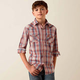 Ariat Boys' Retro Hodge Snap Shirt in plaid design, perfect for school and rodeo activities.