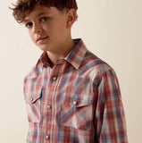 Ariat Boys' Retro Hodge Snap Shirt in plaid pattern, perfect for rodeo and casual wear.