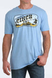 Cinch Men's Western Heritage Graphic T-Shirt in blue with a bold Cinch logo graphic.