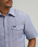Wrangler Men's Cowboy Cut Firm Finish Short Sleeve Western Shirt featuring classic western style and durable fabric.