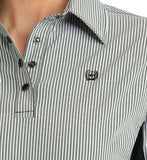 Cinch Women's Long Sleeve Hybrid Arenaflex Black Shirt featuring striped design and logo detail.