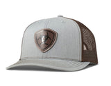 Ariat Men's Light Grey Faux Leather Embossed Shield Patch Snapback Cap