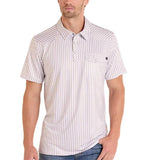 Rock & Roll Denim Men's Western Stripe Polo shirt featuring classic stripe design and front pocket fashion.