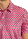 Rock & Roll Denim Hot Pink Aztec Print Polo with vibrant southwestern pattern and logo detail.