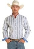 Panhandle Slim Men's Rough Stock Sky Blue Stripe Button Long Sleeve Western Shirt RMB2S08925