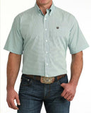 Cinch Men's Classic Fit Short Sleeve Western Shirt in green plaid design, perfect for casual and office wear.