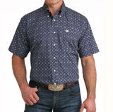 Cinch Men's Classic Fit Short Sleeve Western Shirt in Royal Blue Print, stylish and comfortable for everyday wear.
