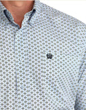 Cinch Men's Classic Fit Short Sleeve Western Shirt in Light Blue Print featuring a unique engineered pattern.