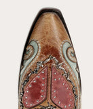 Corral Women's Sand Snip Toe Cowboy Boot detail featuring heart inlay and floral embroidery.