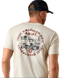 Ariat Men's Trucker Freedom Flag Graphic T-Shirt featuring True American Grit design on back, shown from behind.