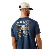 Ariat Men's Longhorn Patriot Bravery Graphic T-Shirt featuring a bold longhorn and American flag design on back.