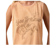 Ariat Women's Wild Roper Sleeveless Tank in orange featuring a cowboy graphic and Yee Haw text.