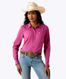 Ariat Women's Kirby Pro Long Sleeve Shirt in Rose Sorbet, featuring UPF protection and moisture-wicking fabric.