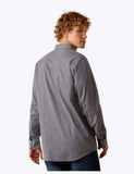 Ariat Men's Wrinkle Free Dennis Fitted Long Sleeve Snap Shirt back view, showing its tailored design and wrinkle-free finish.
