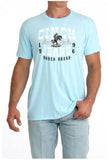 Cinch Men's Short Sleeve Tee in Light Blue featuring a cowboy graphic on a horse.