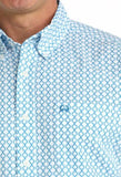 Cinch Men's Short Sleeve Print Arenaflex Shirt featuring a blue and white geometric pattern.