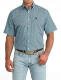 Cinch Men's Print Short Sleeve Western Shirt in blue pattern, ideal for summer events and rodeos.