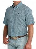 Cinch Men's Print Short Sleeve Western Shirt in blue pattern worn by a man, showcasing classic western style and comfort.