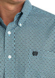 Cinch Men's Long Sleeve Blue Geometric Print Western Shirt showcasing detailed geometric pattern and classic fit design.
