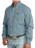 Cinch Men's Long Sleeve Blue Geometric Print Western Shirt showcasing bold blue patterns and classic fit.