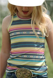 Cruel Girls sleeveless multicolor tank top worn by child with a cowboy hat and belt buckle.