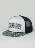 Cinch Men's Aztec Print Snapback Trucker Cap with bold logo and colorful flat bill design.