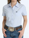 Cinch women's Arenaflex light blue short sleeve performance western shirt with stylish details.