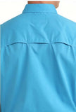 Back view of Cinch Men's Arenaflex Long Sleeve Blue Performance Western Shirt, showcasing its quality fabric design.