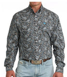 Cinch Men's Blue Paisley Long Sleeve Western Shirt featuring a bold pattern and quality craftsmanship.