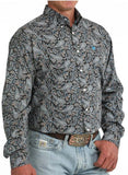 Cinch Men's Blue Paisley Long Sleeve Western Shirt featuring a bold pattern and quality craftsmanship.
