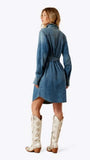Ariat Women's Americana Snap-Front Denim Dress back view worn with stylish western boots.