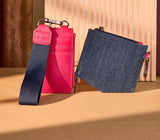 Wrangler Women's Denim Dual Pouch Wristlet Wallet in Hot Pink with mini coin purse and detachable strap.