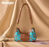 Wrangler Women's Western Cowboy Print Shoulder Bag in Turquoise with braided strap and decorative charms
