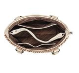 Interior view of Montana West Tooled Floral Concealed Carry Tote Bag showing compartments and lining.