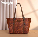 Wrangler Vintage Floral Print Large Tote Bag in brown with iconic logo and detailed design.
