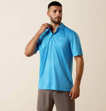 Ariat Men's Ibiza Blue Mini Geo Print Fitted Polo showcasing modern design and performance fabric.