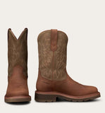 Tecovas LongHaul Waterproof Square Toe Soft Toe Work Boot in brown leather with detailed stitching and durable sole.