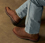 Tecovas LongHaul Waterproof Square Toe Soft Toe Work Boot worn with jeans, highlighting the durability and style.