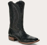 Corral A5117 Men's Black Alligator Inlay & Embroidery Wide Square Toe Cowboy Boot side view.