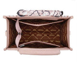 Interior view of Wrangler Women's Braided Paisley Bandana Tote Bag in Pink with paisley scarf handle.